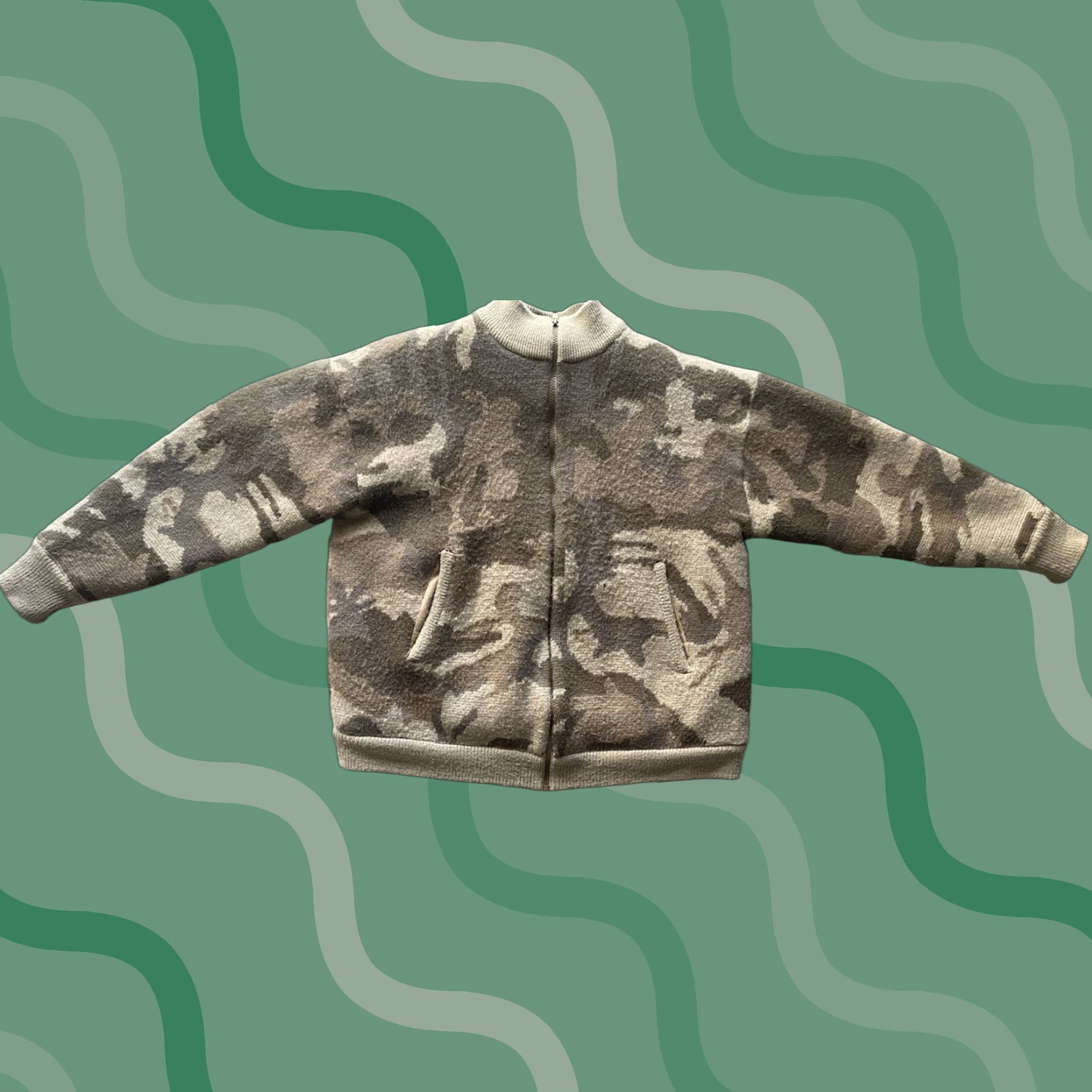 Cabela's Wool Full Zip Jacket Mens L Camouflage Hunting Bomber Coat Flaws Multicolor Wool Full Zip Jacket Mens L Camouflage Hunting Flaws