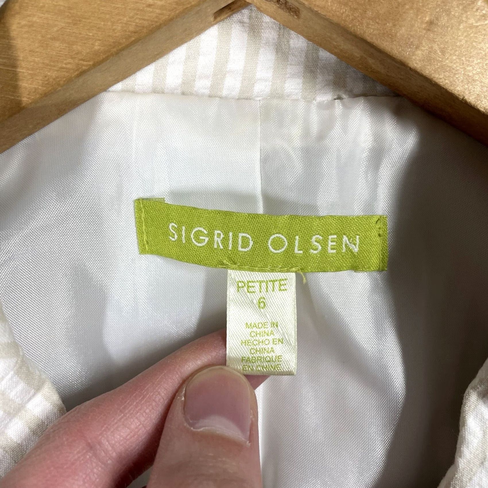 Vintage Sigrid Olsen Blazer Jacket Womens Petite 6 Seersucker Striped Summer Ivory Long Sleeve Seamless Size M / US 6-8 / IT 42-44 - 5 Thumbnail