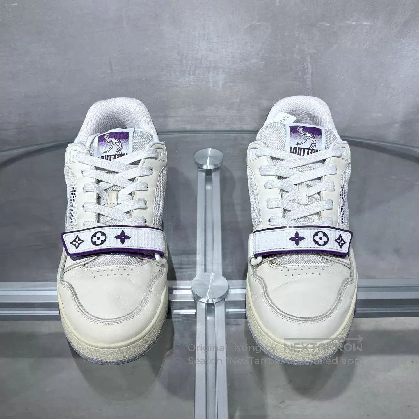 Louis Vuitton White Low-Top Sneakers with Purple Accents. Size US 9 / EU 42 - 1 Thumbnail