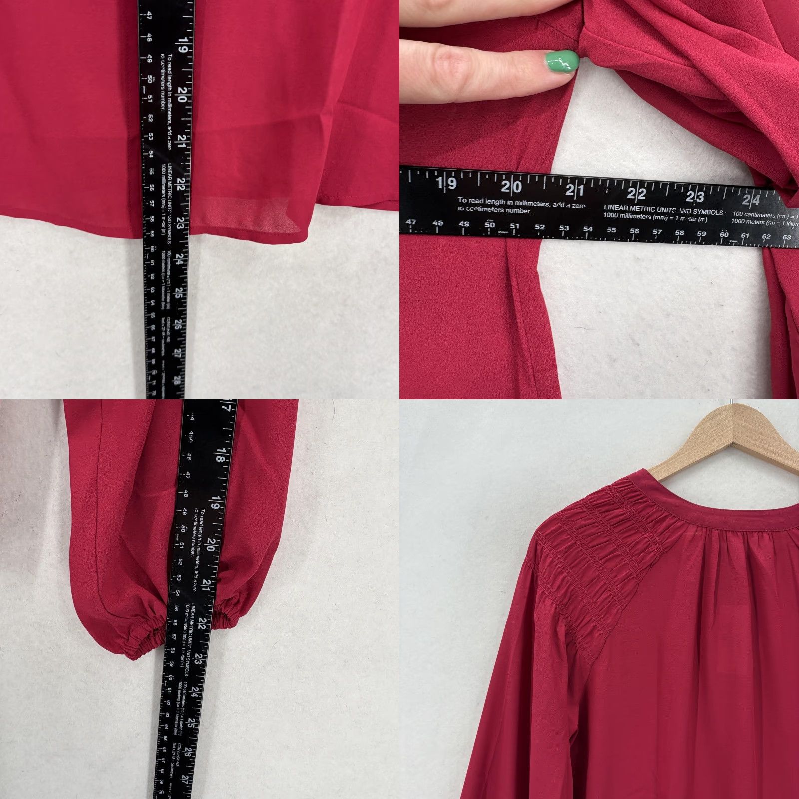 Loft LOFT Blouse Womens XS Red Smocked Shoulder Tie Neck Balloon Sleeve Top Feminine Size XS / US 0-2 / IT 36-38 - 8 Thumbnail