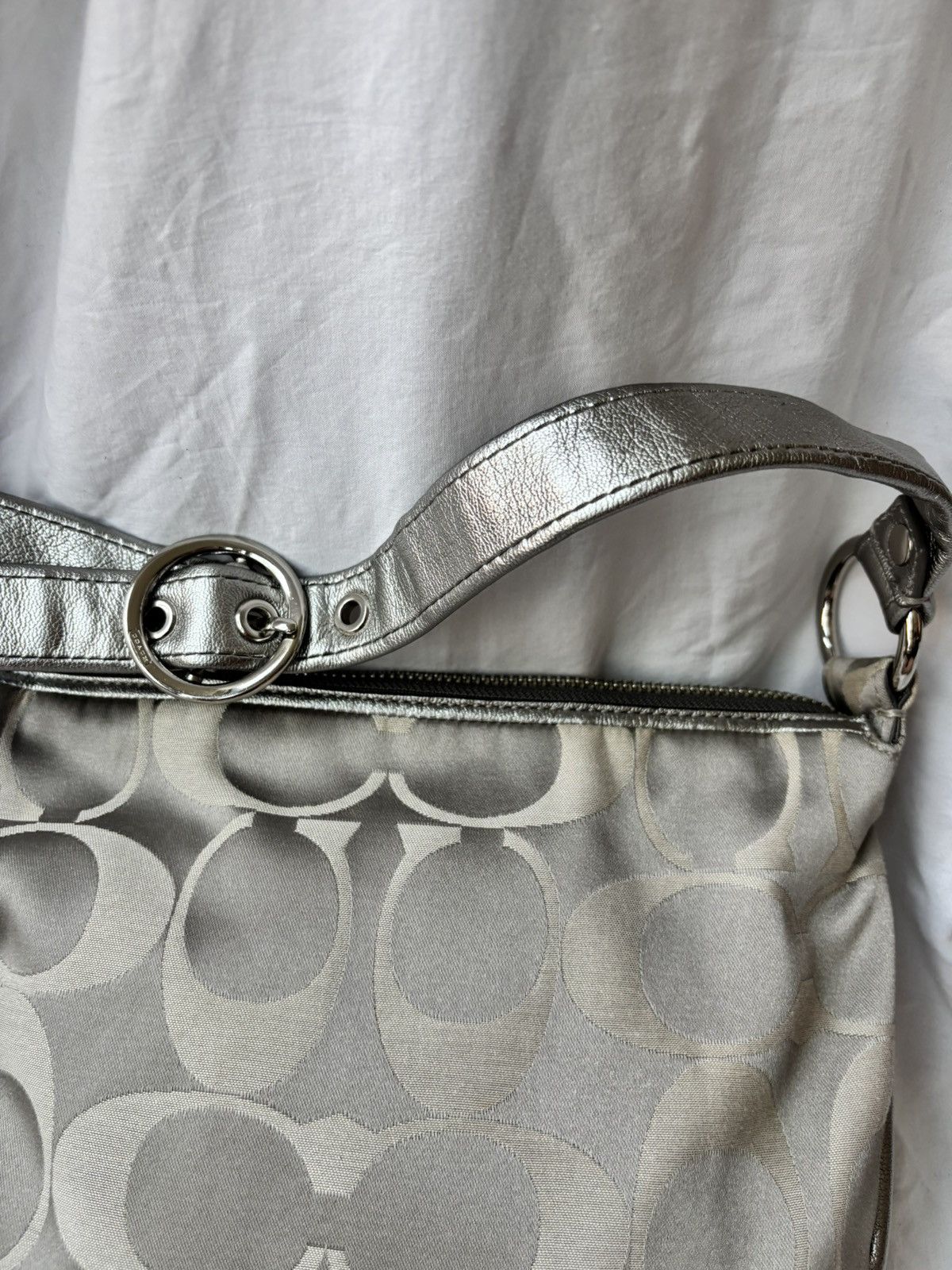 Coach Vintage Coach Metallic Signature Hobo Shoulder Bag Silver Size ONE SIZE - 2 Thumbnail