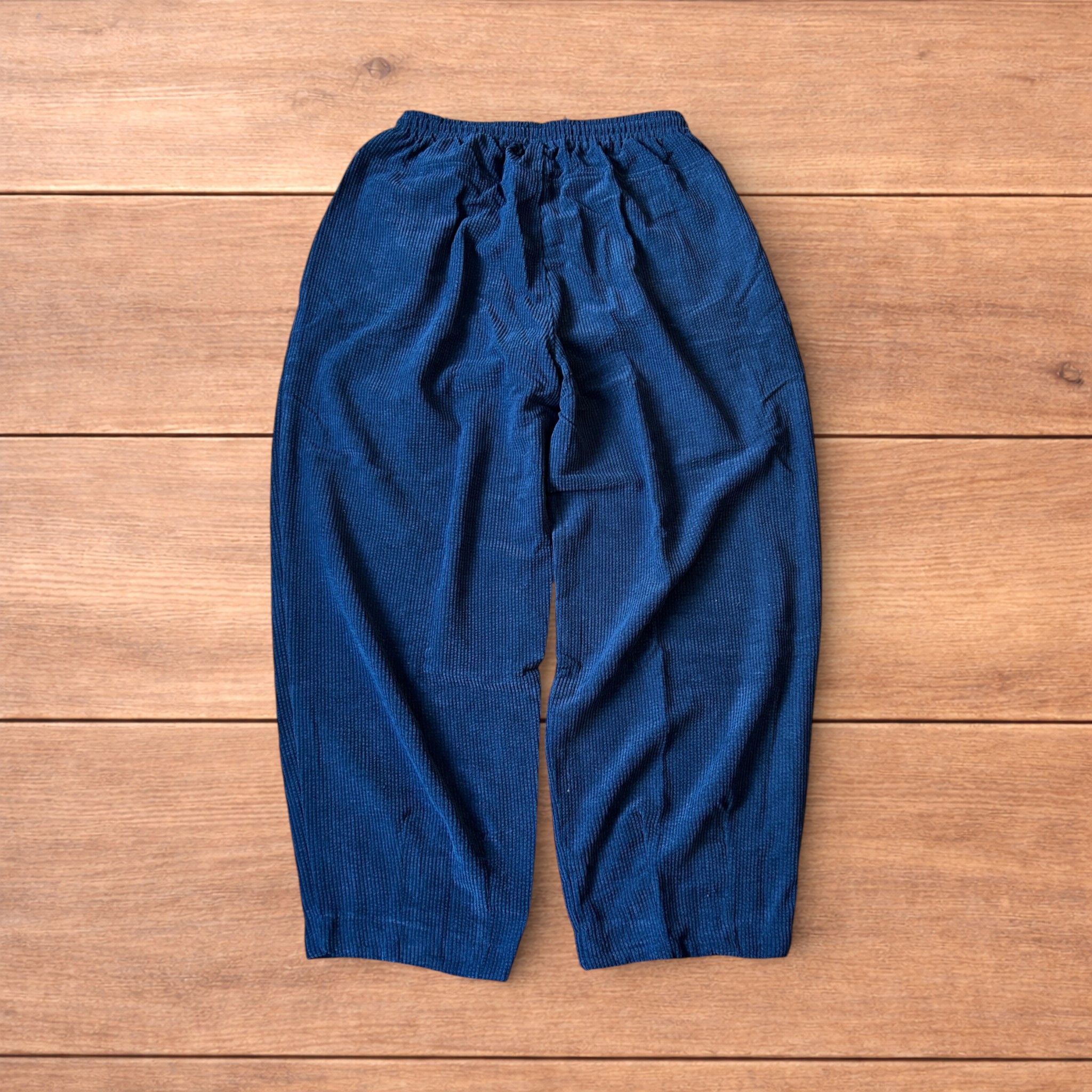 Japanese Brand Super baggy wide leg skater corduroy trousers in navy blue. Size US 34 / EU 50 - 2 Thumbnail