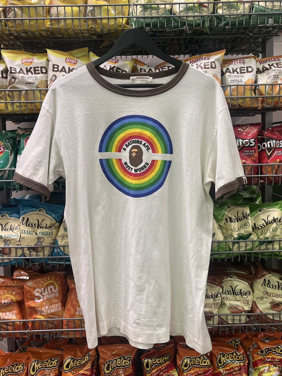 image of Bape Rainbow Circle Ringer Tee in White, Men's (Size Large)