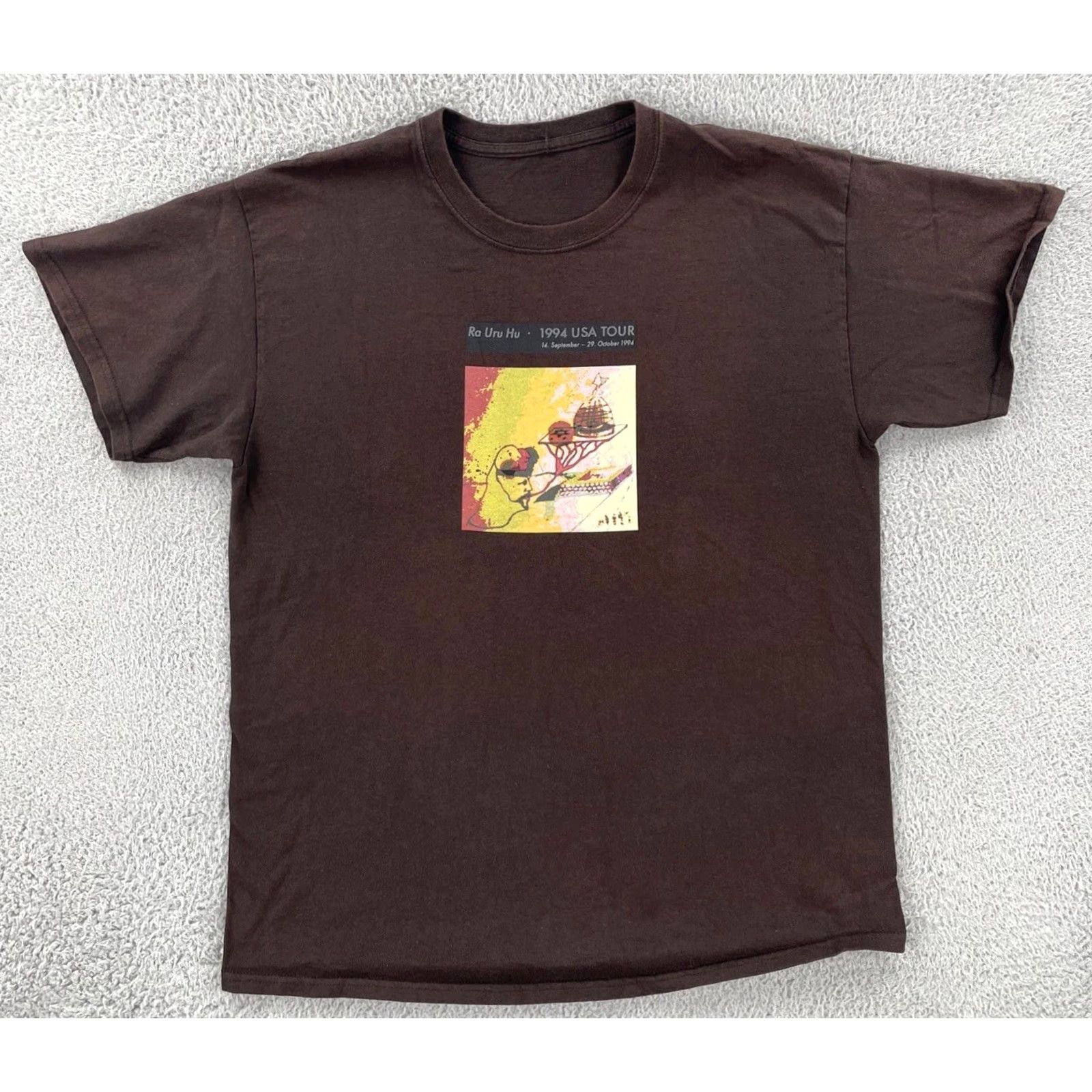 Vintage VINTAGE Ra Uru Hu 1994 USA Tour Mens L Brown T Shirt Graphic Print Hippie 90s USA Theme Mens Size US L / EU 52-54 / 3 - 2 Thumbnail