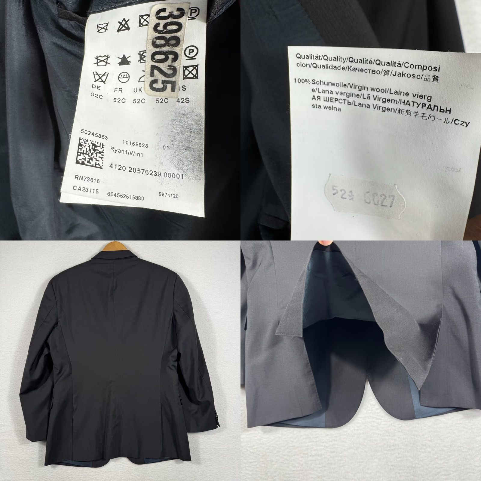 Hugo Boss HUGO BOSS Blazer Jacket Coat Mens 42S 2 Piece Slim Fit Wool Notch Lapel Black Gray Charcoal Gray 2 Button/4 Button Front Solid Vintage N/A Size 42R - 8 Thumbnail