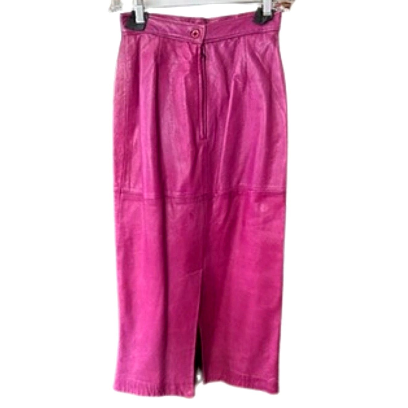 Vintage Vintage 80s NETO Fuchsia Leather Pencil Skirt Size 24" / US 00 / IT 34 - 3 Thumbnail