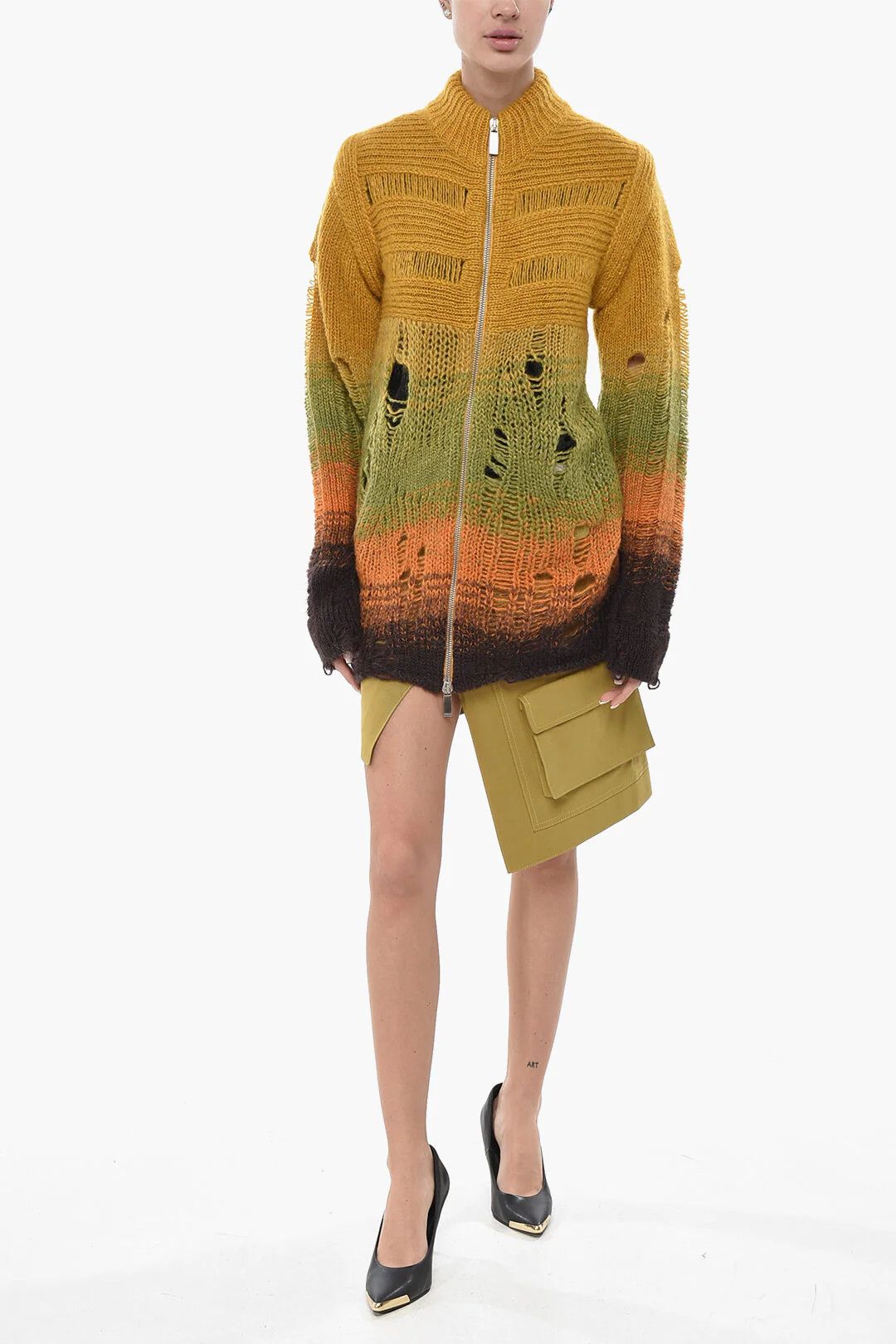 Off-White og1mm0426 Degradé Mohair-Blend Zip-Up Cardigan in Yellow Size XS / US 0-2 / IT 36-38 - 1 Thumbnail