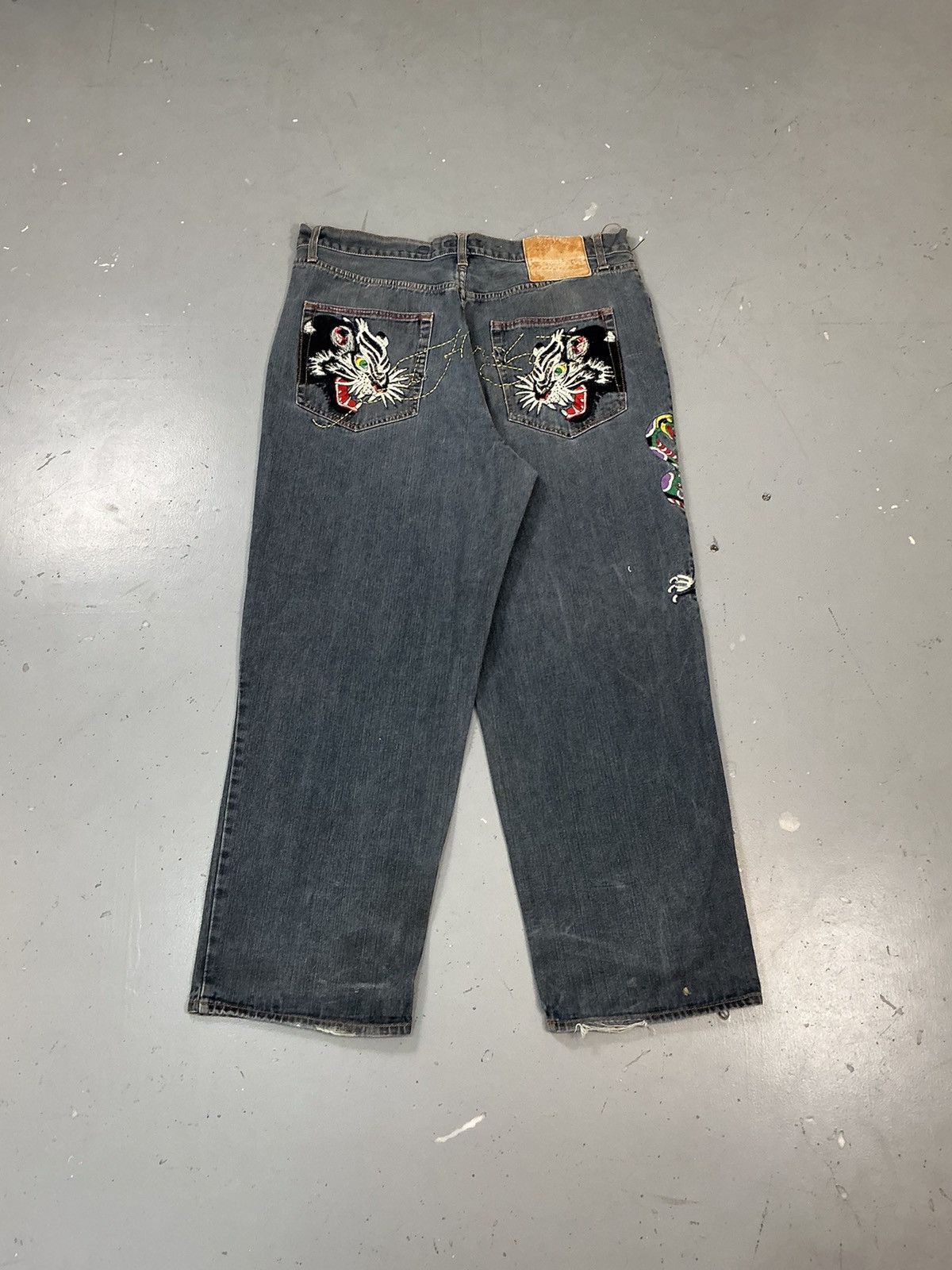 Ed Hardy × Vintage Vintage Edhardy crazy skull embroidered baggy denim Size US 42 / EU 58 - 2 Thumbnail