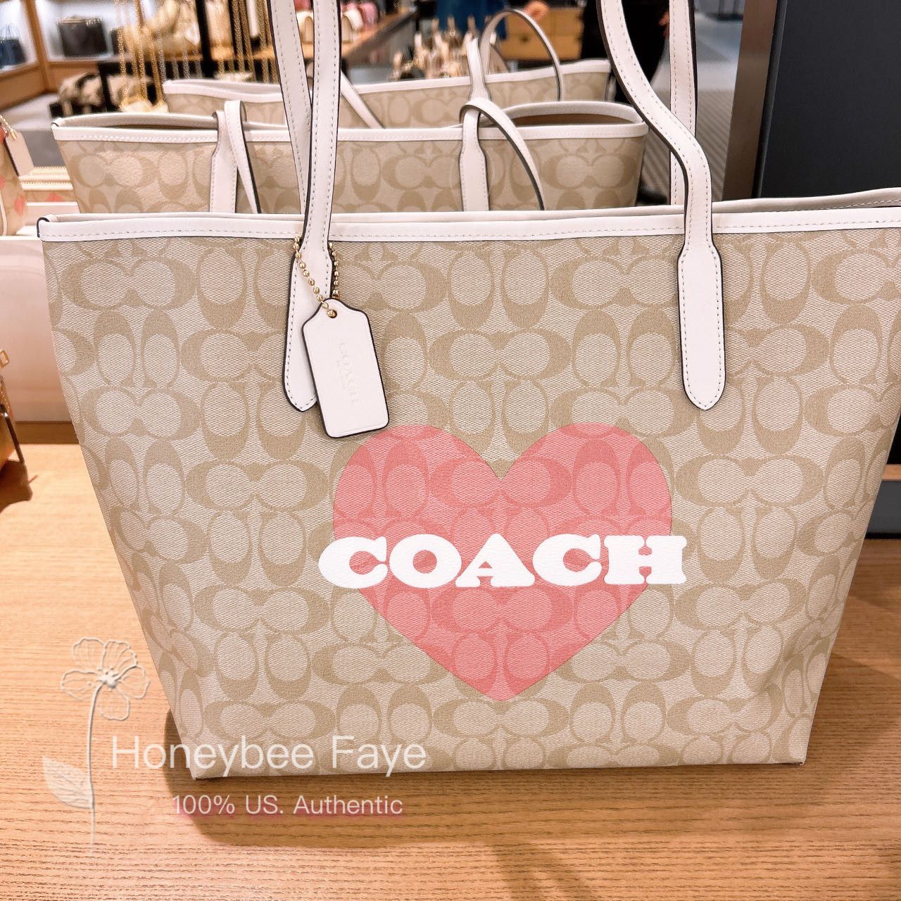 image of Coach City Tote In Signature Canvas With Heart Print Cp052 in Gold, Women's