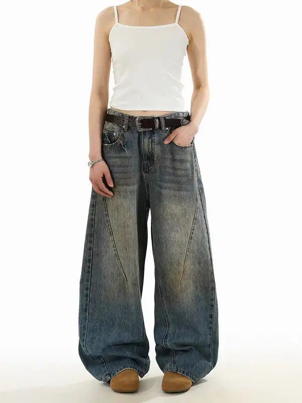 VIBE Washed and distressed baggy patchwork jeans Size US 34 / EU 50 - 2 Thumbnail