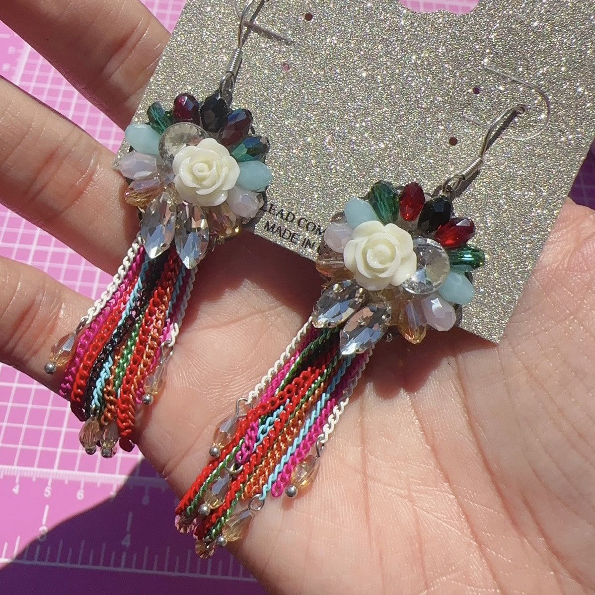 Designer Natasha silver tone circle beads flower colorful tassel Size ONE SIZE - 4 Thumbnail