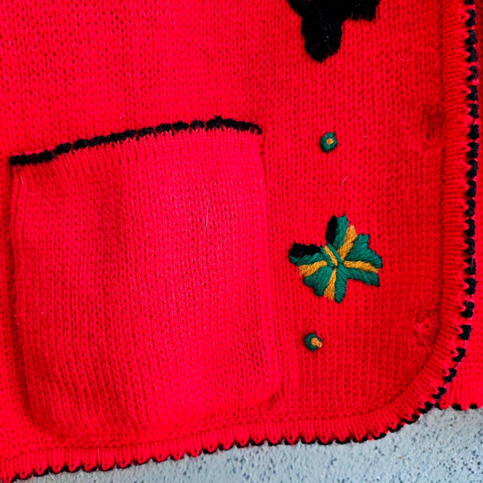 Vintage 80s Scottie Dog Cardigan Red Embroidered Knit Vintage Novelt Size M / US 6-8 / IT 42-44 - 10 Thumbnail