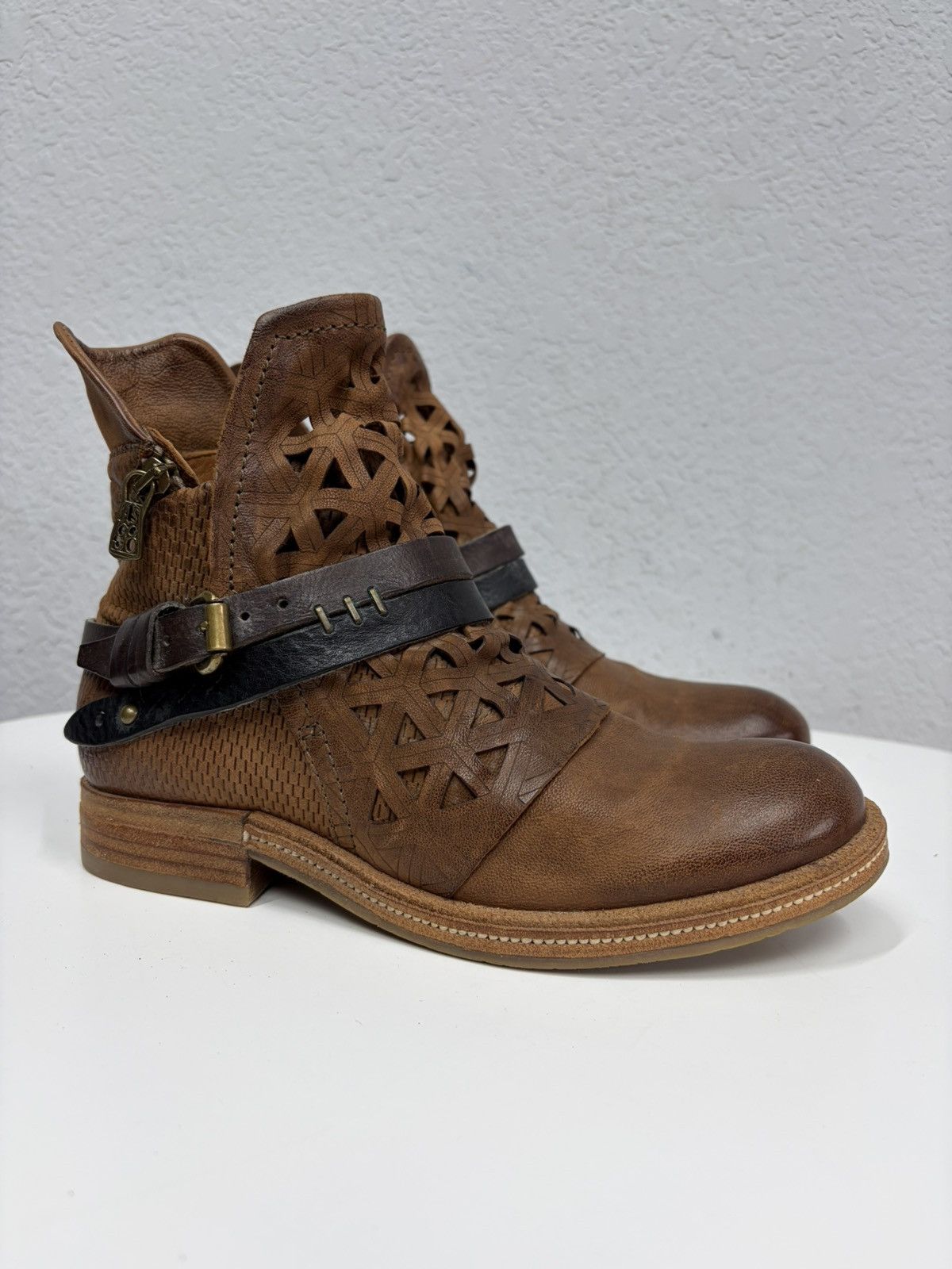 If Six Was Nine Brown Leather Studded Harness Boots Multi-Strap Biker Boots Size US 8 / IT 38 - 4 Thumbnail
