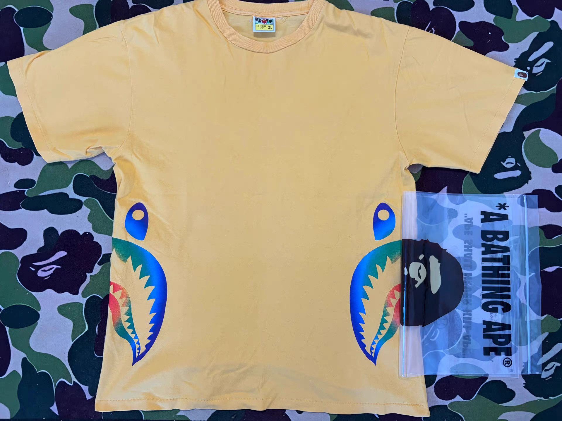 Bape Bape Yellow Shark Print T-Shirt Size US XL / EU 56 / 4 - 1 Thumbnail