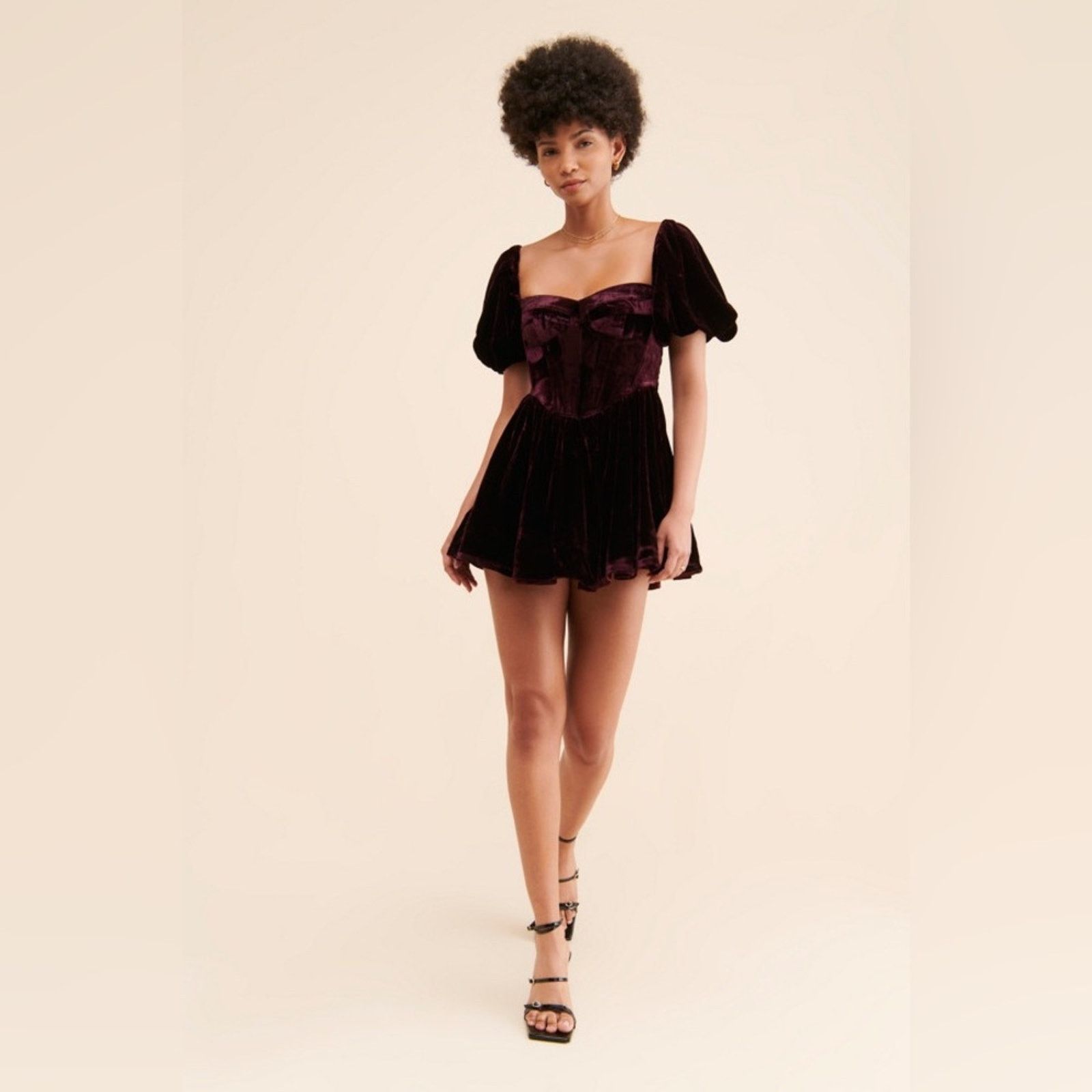 Selkie Bardot Velour Corset Mini Dress Size L Dark Red (item #045) Size L / US 10 / IT 46 - 5 Thumbnail
