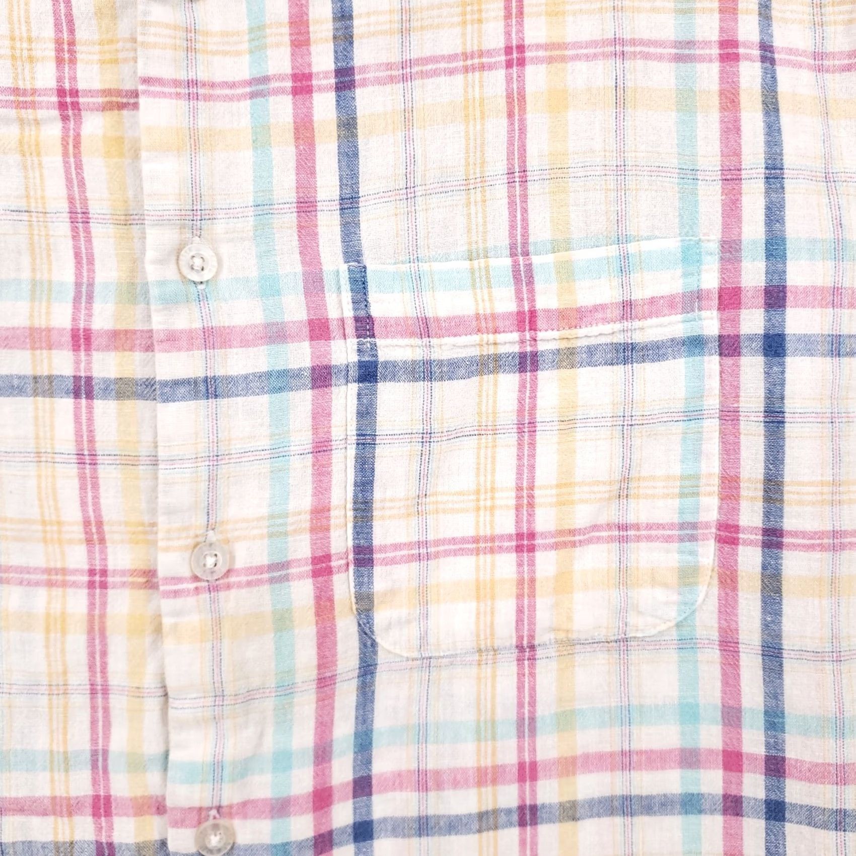 Vintage Alan Flusser White Plaid Linen Button Up Shirt Mens XL Short Sleeve Size US XL / EU 56 / 4 - 5 Thumbnail