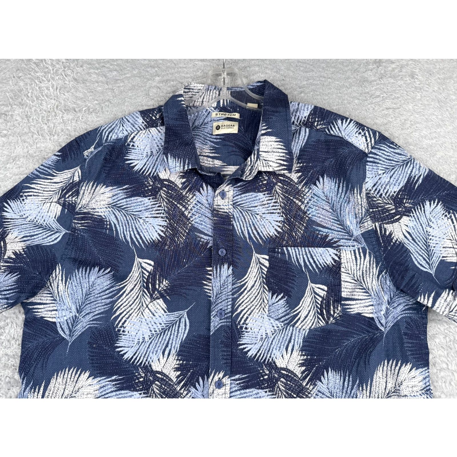 Haggar Haggar Shirt 2XL Blue 100% Cotton Button-Up Short Sleeve Send Hawaiian Aloha Beach Resort Vacation Floral Cotton Mens Shirt Size US XXL / EU 58 / 5 - 4 Thumbnail