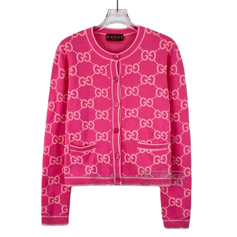 Gucci Gucci Pink logo jacquard full-print cotton round-neck sing Size L / US 10 / IT 46 - 1 Thumbnail