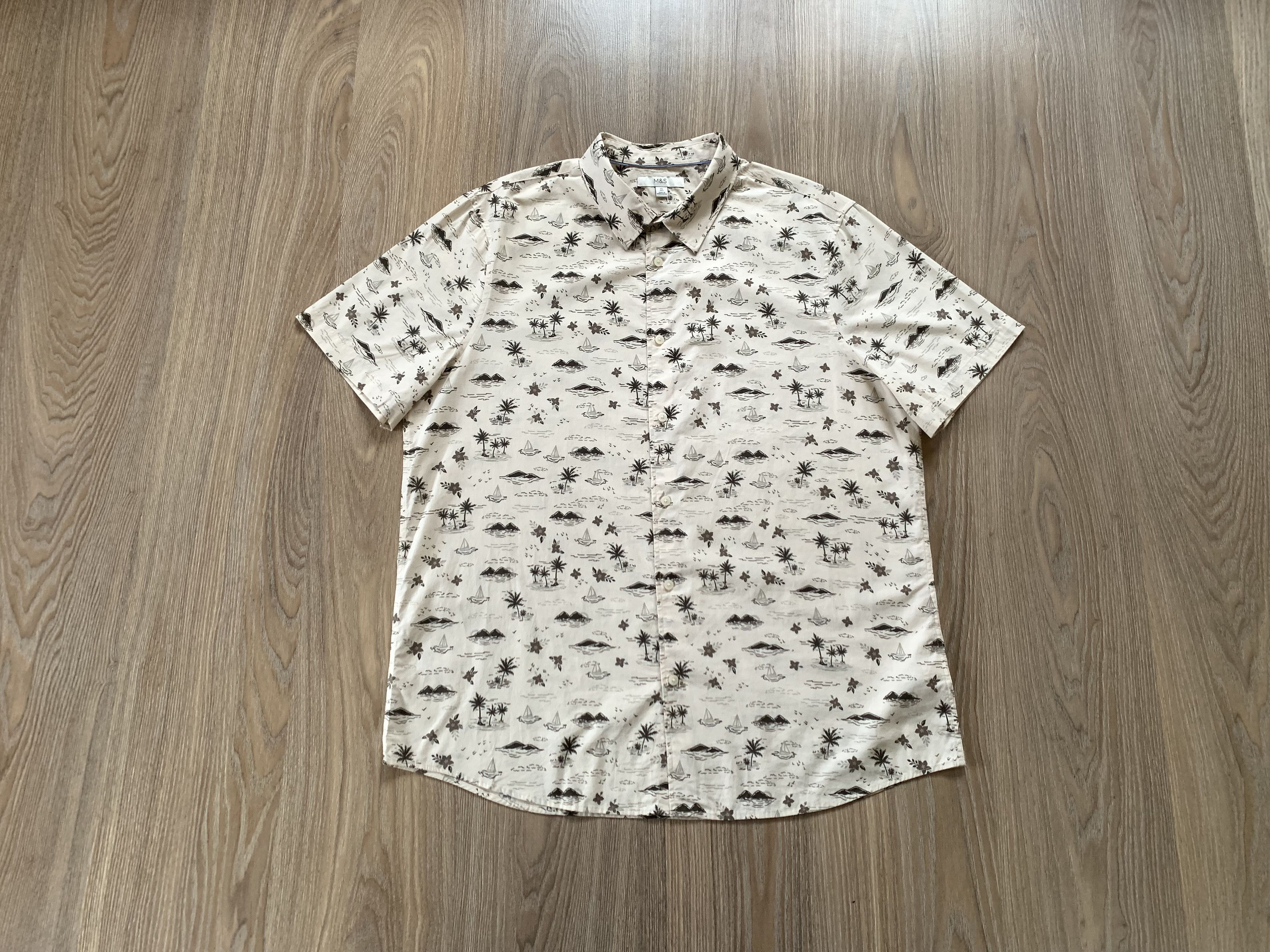 Marks & Spencer Marks & Spencer Cotton Printed Hawaiian Shirt Size US XL / EU 56 / 4 - 9 Thumbnail