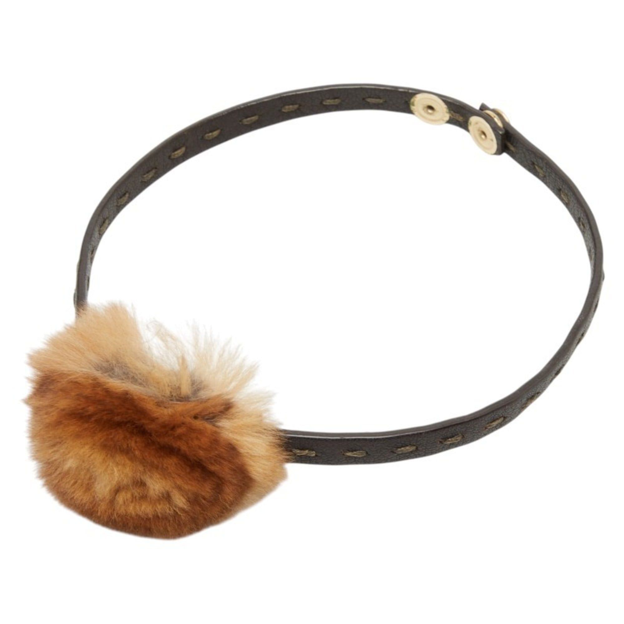 Fendi Fendi choker necklace in brown leather and fur for women. Size ONE SIZE - 1 Thumbnail