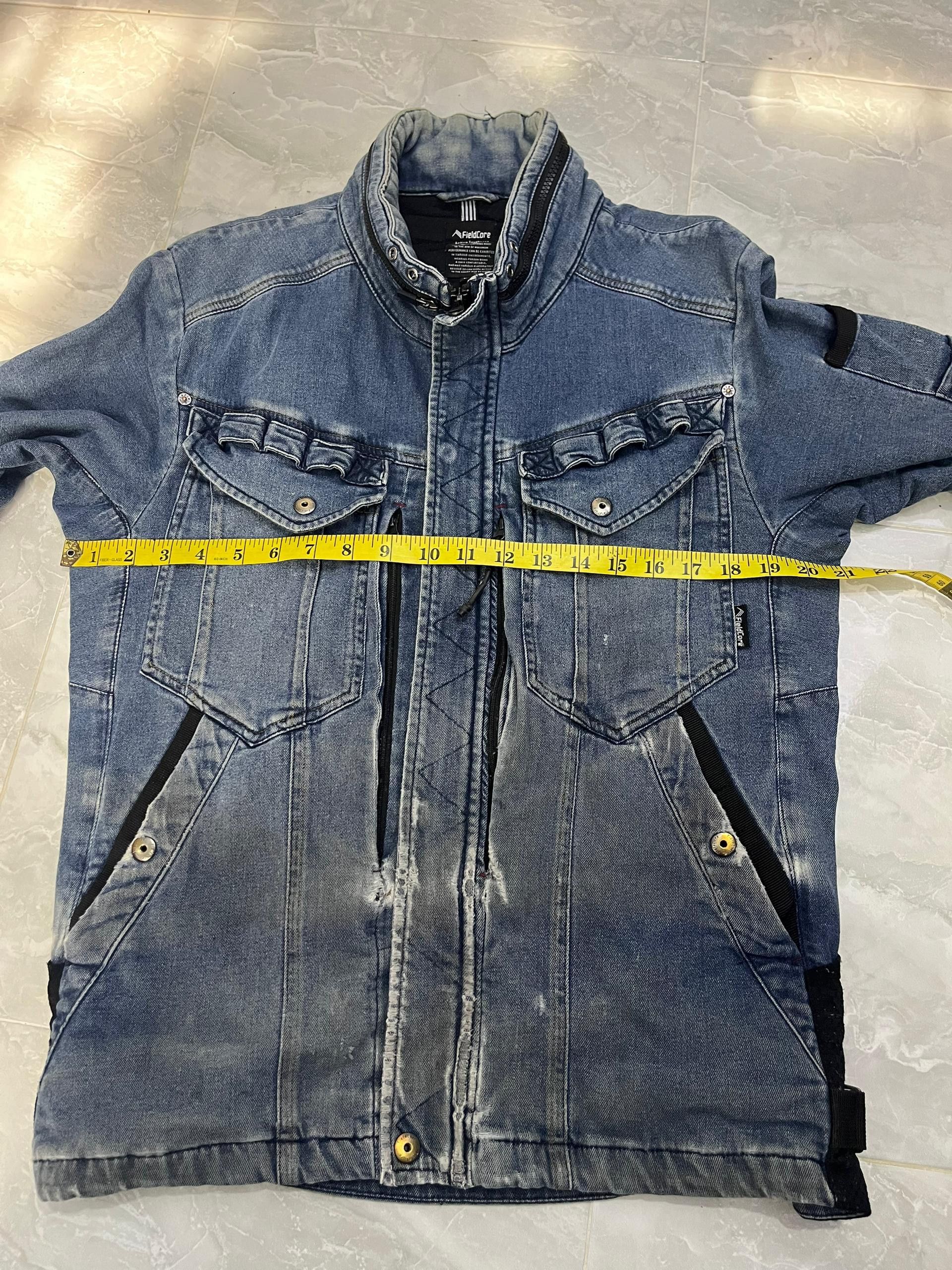 Japanese Brand FieldCore Distressed Workwear Denim Jacket Hidden Hood Size US M / EU 48-50 / 2 - 16 Thumbnail