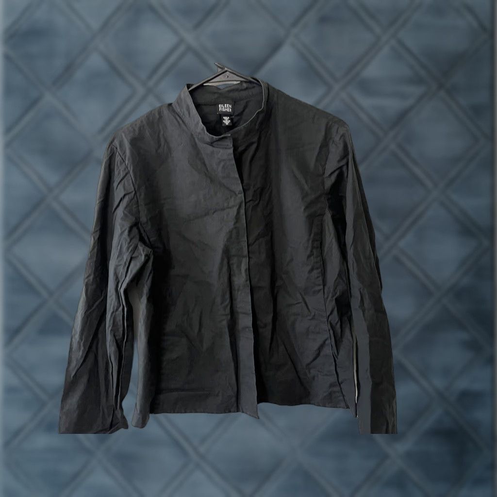 Eileen Fisher Eileen Fisher Button Down Mock Neck Top- Black- Medium Cotton Blend Size M / US 6-8 / IT 42-44 - 1 Thumbnail