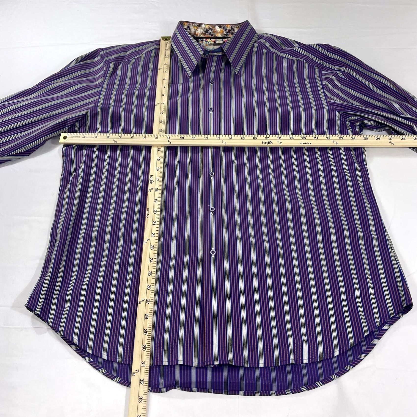 Robert Graham Robert Graham Men's 2XL Button Dress Shirt Striped Purple Long Sleeve Adult 2XL Button-Up Shirt Mens Size 48R - 3 Thumbnail