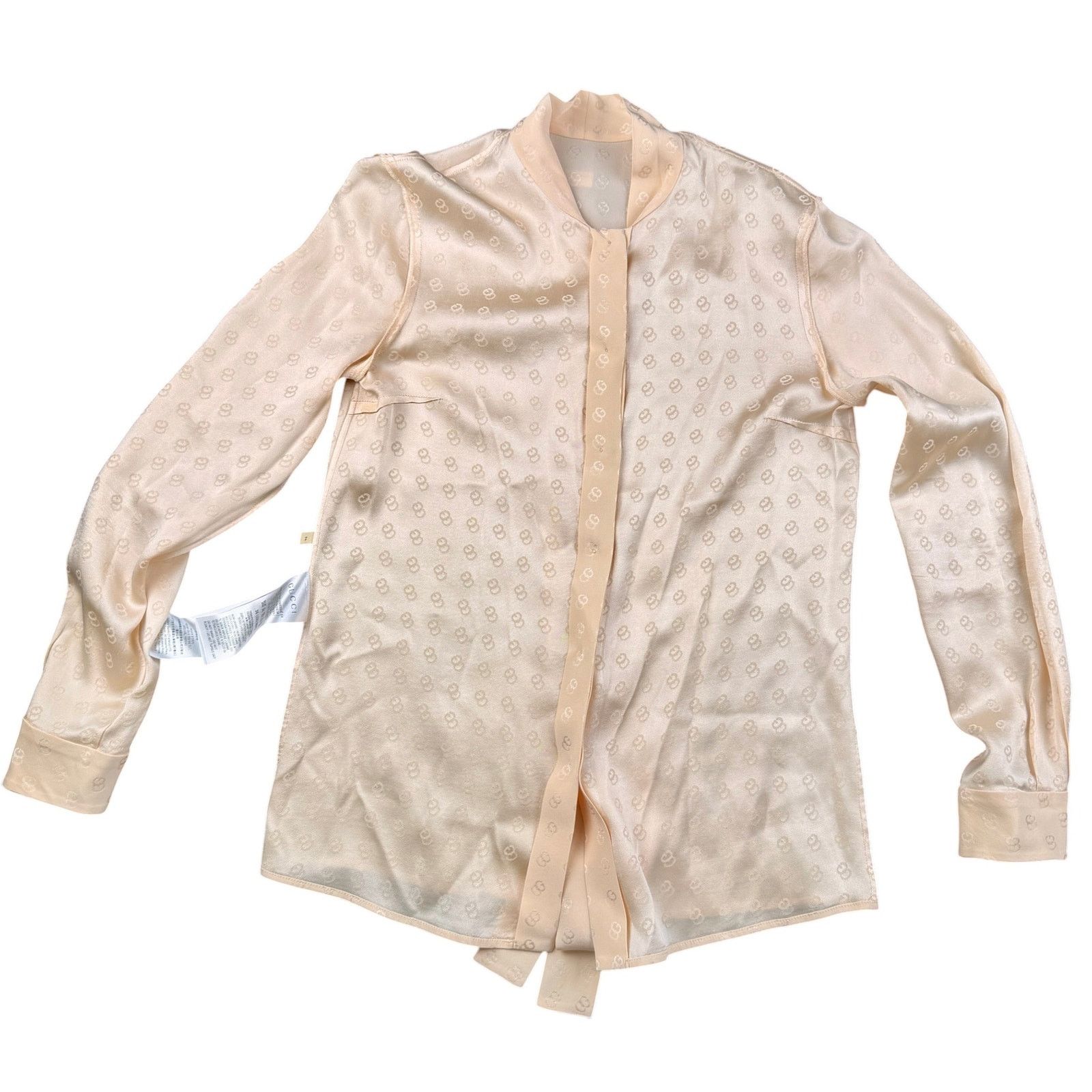 Gucci Gucci Ecru GG silk jacquard blouse, self-tie neck bow Sz 36 Size XS / US 0-2 / IT 36-38 - 11 Thumbnail