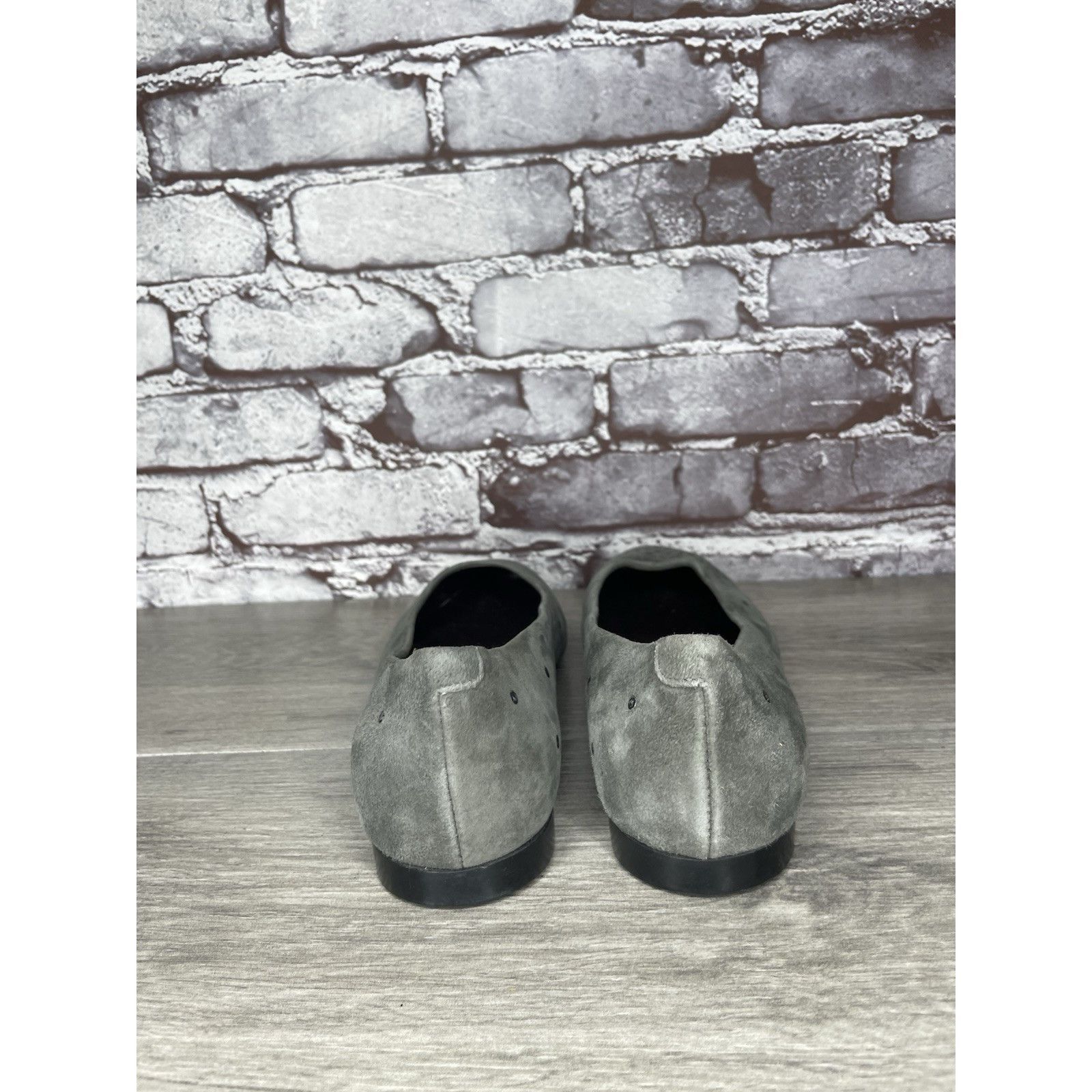 AGLINI AGL Grommet Gray Suede Leather Studded Pointed Toe Flats Wom Size US 7.5 / IT 37.5 - 4 Thumbnail