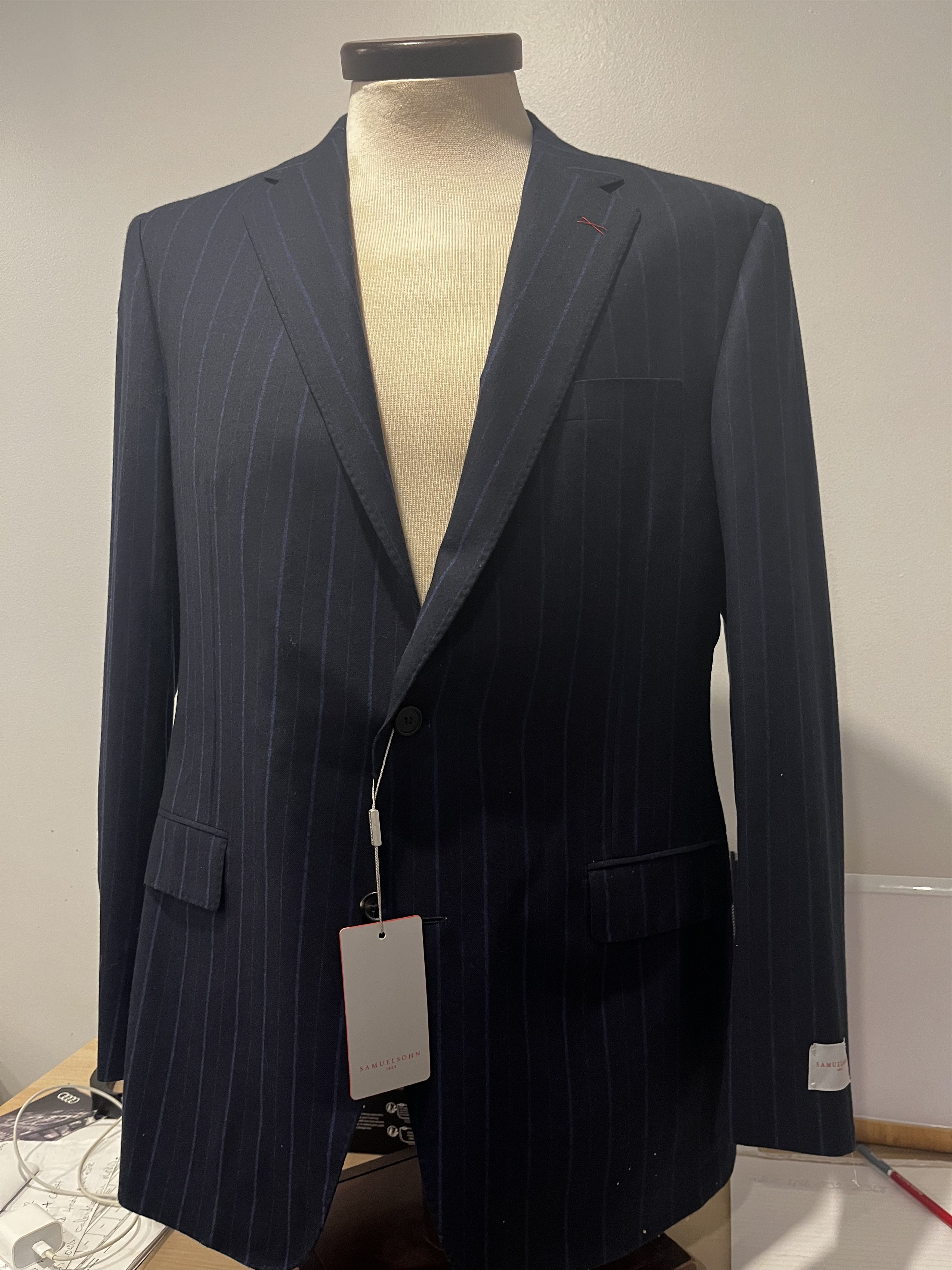 Samuelsohn Brand new Samuelsohn 2 piece luxury suit striped wool blue Size 42L - 2 Thumbnail