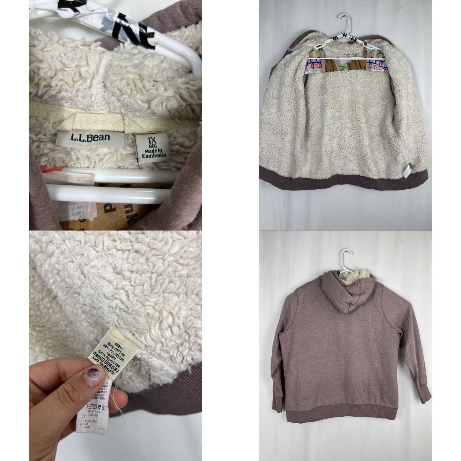 Vintage LL Bean Sweatshirt Women 1X Full Zip Hooded Pockets Light Purple 1X Sherpa Lined Cotton Blend Size XL / US 12-14 / IT 48-50 - 8 Thumbnail