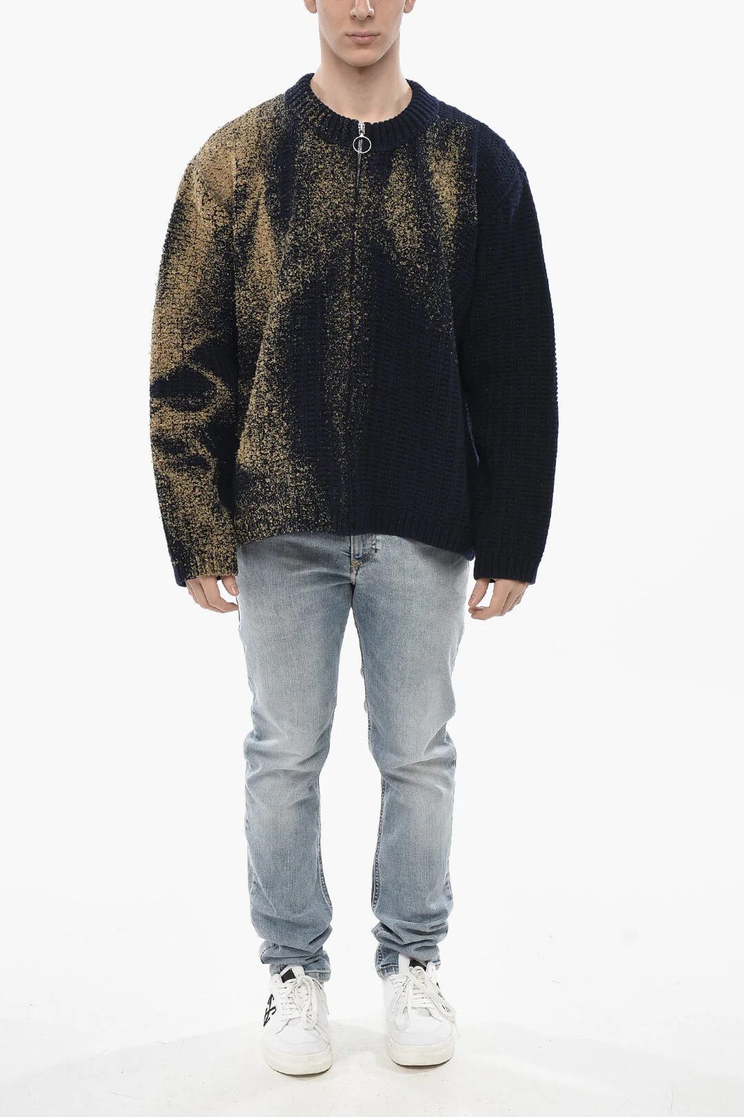 Maison Margiela og1mm0326 Zip-Up Wool Pullover in Blue Size US S / EU 44-46 / 1 - 4 Thumbnail
