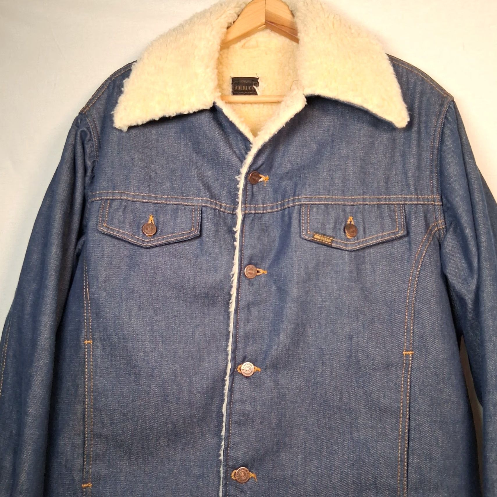 Sears Vintage Sears Roebucks Denim Trucker Jean Jacket Men 46 R Sherpa Lined Blue Size US 30 / EU 46 - 2 Thumbnail
