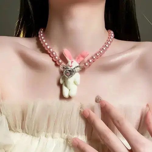 Japanese Brand × Vintage Cute Rabbit Pendant Necklaces For Women Girl Rhinestone Size ONE SIZE - 4 Thumbnail