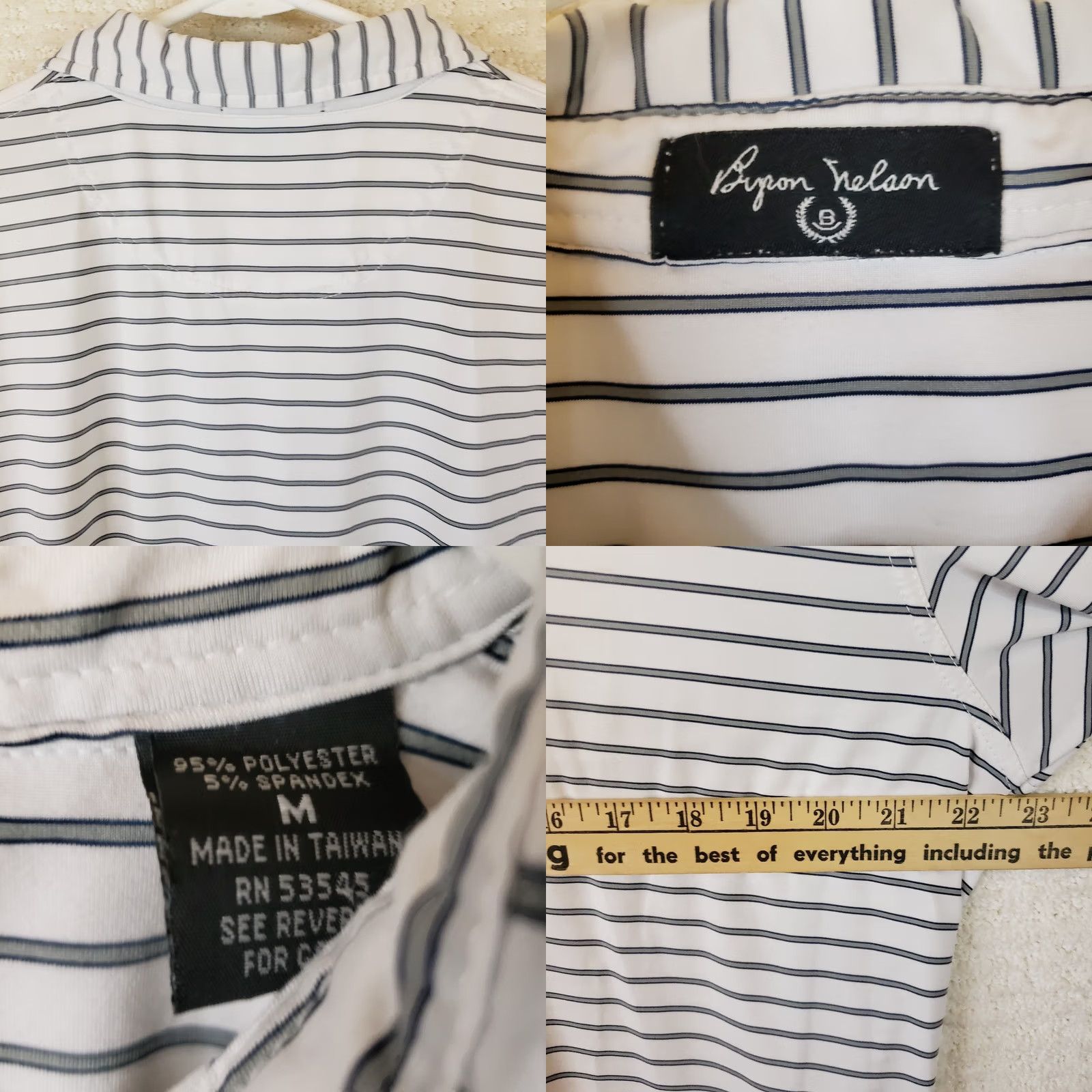 Vintage Byron Nelson Polo Mens M White Gray Striped Short Sleeve Shirt Golf Size US M / EU 48-50 / 2 - 8 Thumbnail