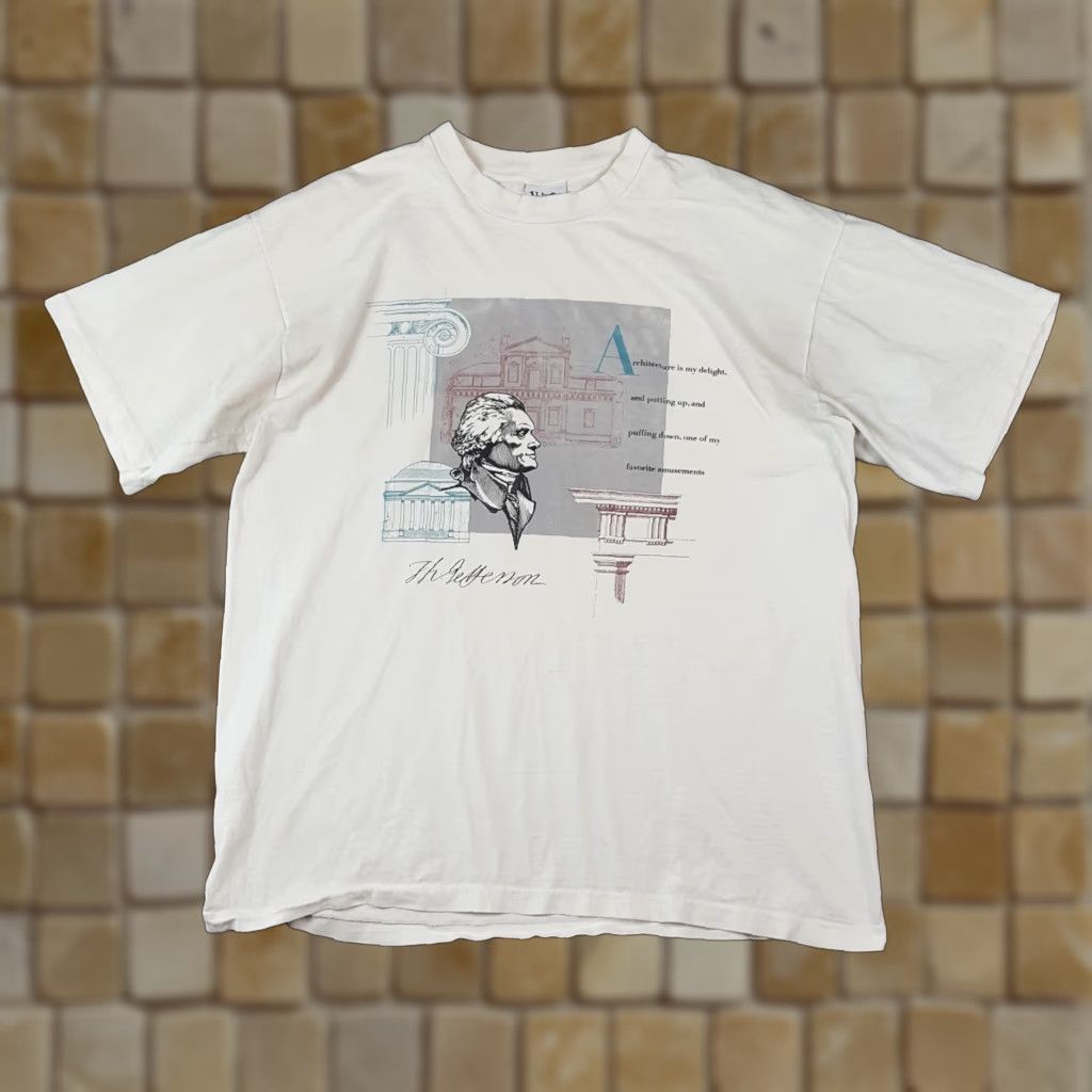 Vintage VINTAGE 90s Thomas Jefferson Art T-Shirt Men's XL White USA President Retro History Cotton Logo Embroidered Size US XL / EU 56 / 4 - 1 Thumbnail