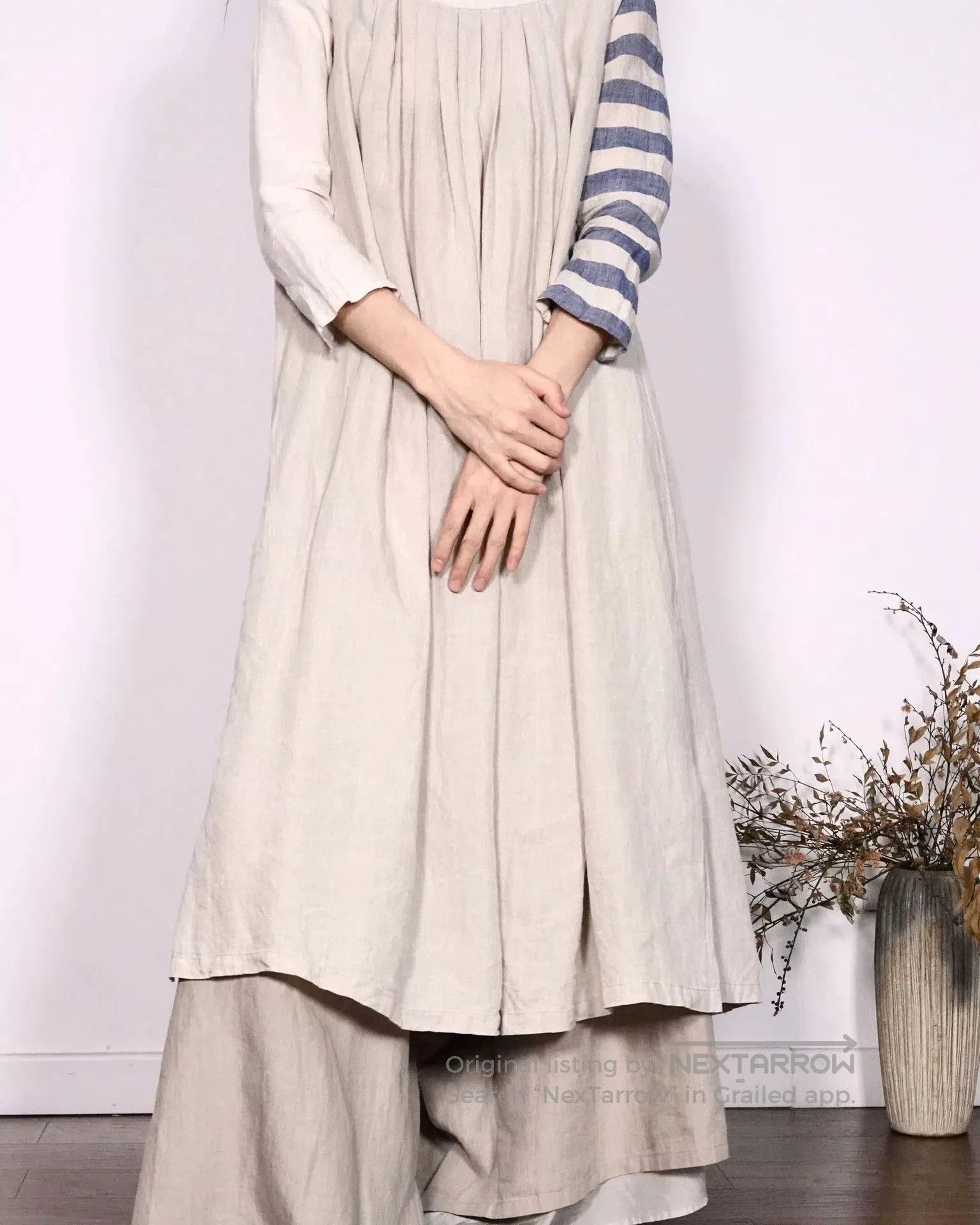 Kapital Striped Sleeve Linen Dress by KAPITAL. Size XS / US 0-2 / IT 36-38 - 2 Thumbnail
