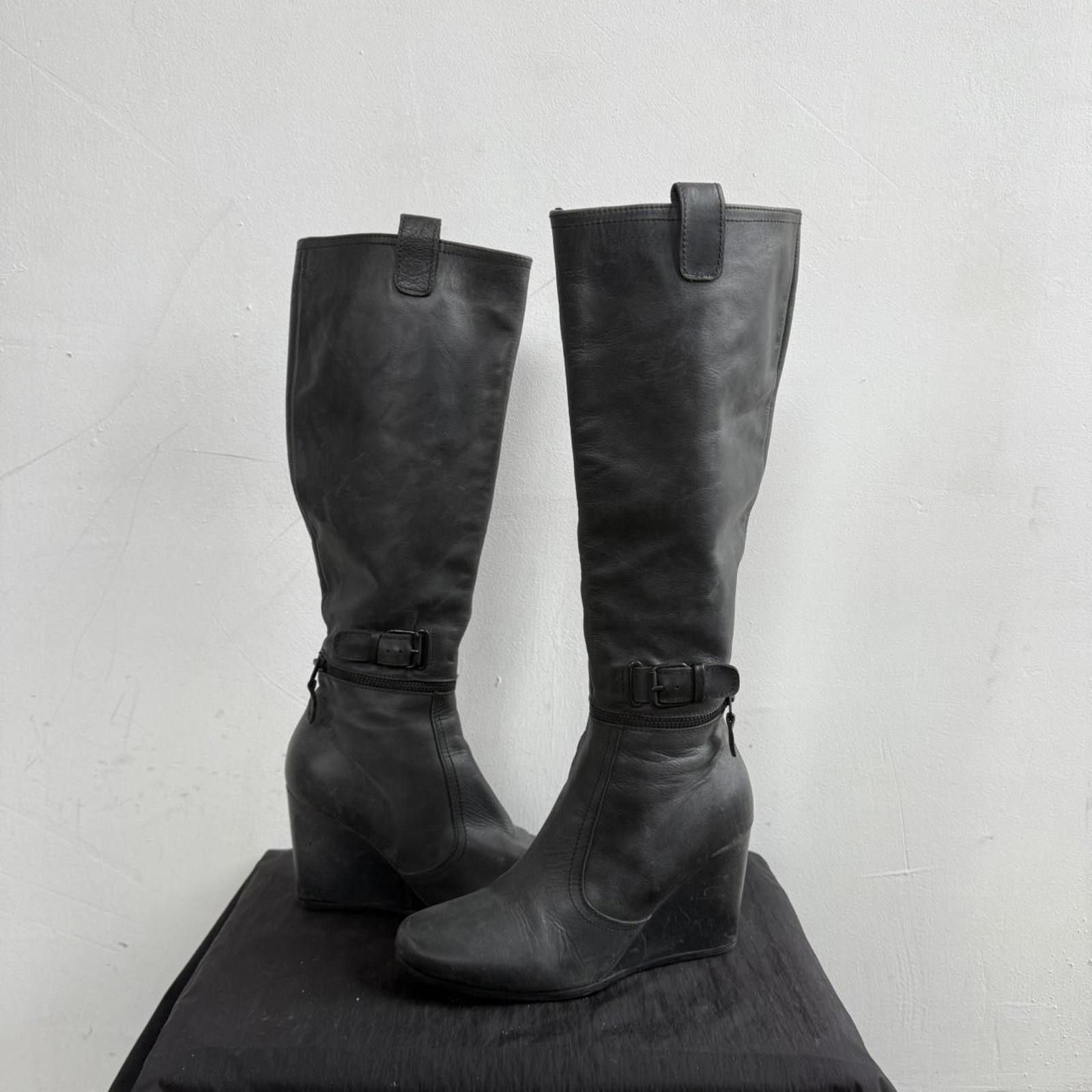 Other Billi Bi Knee High Wedge Leather Boots Grunge Size US 5 / IT 35 - 1 Thumbnail