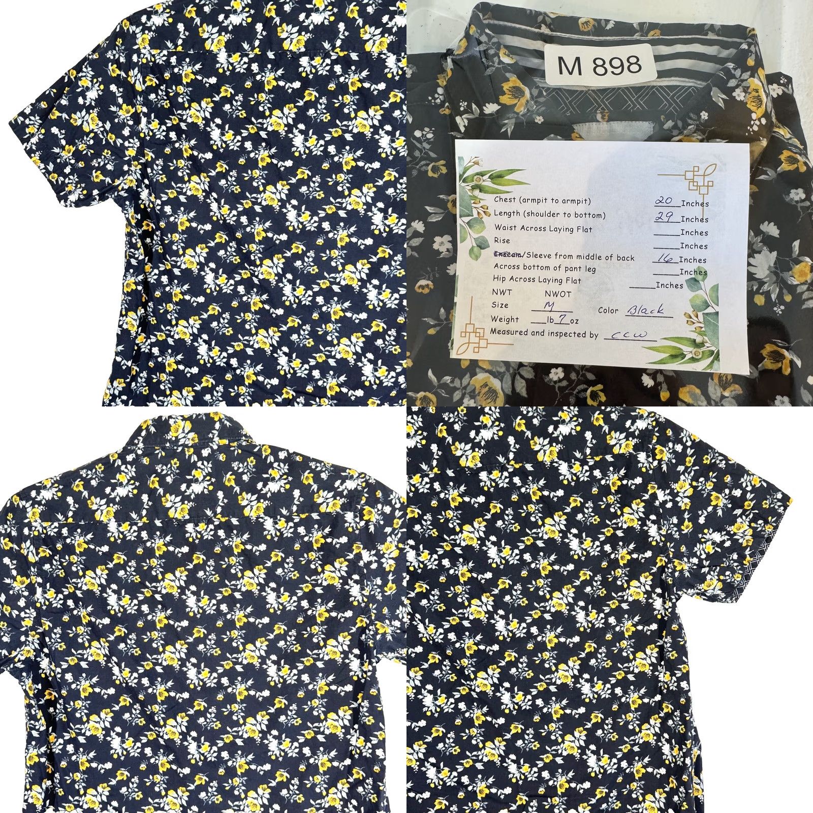 Vintage Cactus Man Shirt Men M Black Floral 100 Percent Cotton Short Sleeve Button Up Size US M / EU 48-50 / 2 - 8 Thumbnail