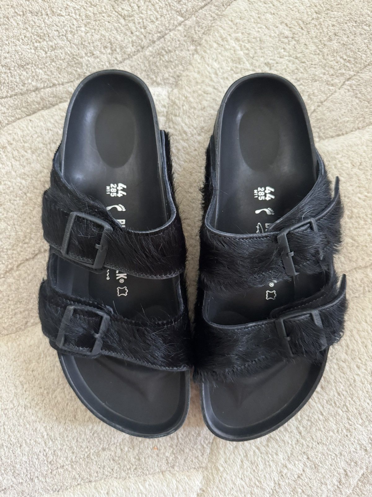 image of Rick Owen’S Birkenstock Black Fur Shoes, Men's (Size 11)