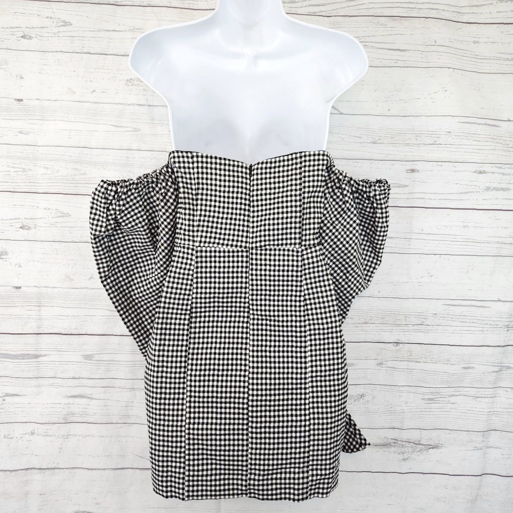 Vintage Naked Wardrobe Dress Gingham Strapless Long Sleeve Womens Large Black White Mini Short Size L Size L / US 10 / IT 46 - 3 Thumbnail