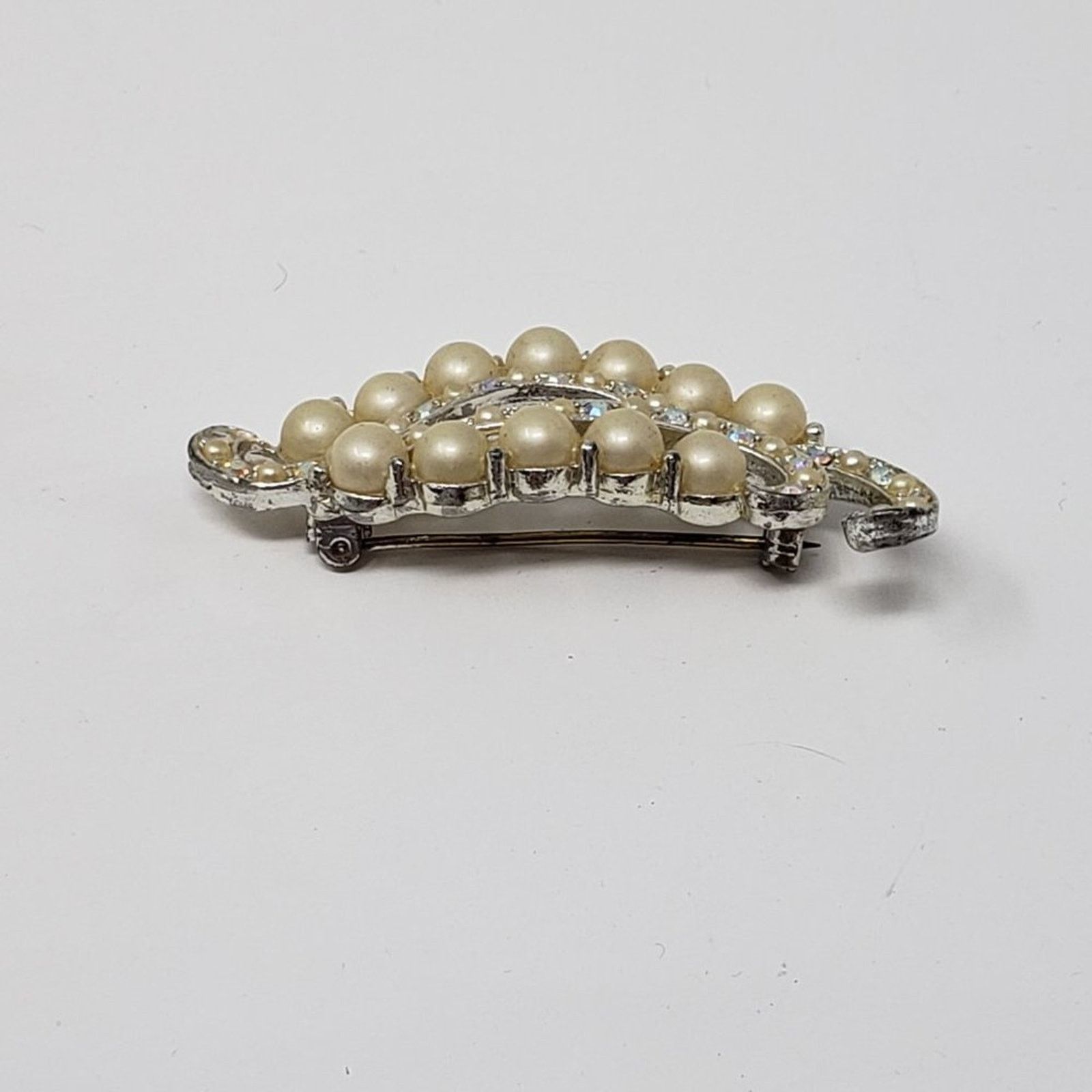 Other Faux Pearl Gold-Tone Rhinestone Gemstone Leaf Shaped Brooch Size ONE SIZE - 3 Thumbnail