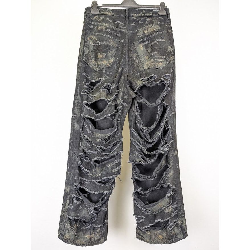 Balenciaga o1rshd1 Unisex Super Destroyed Baggy Pants 13 in Flat Black Size US 34 / EU 50 - 11 Thumbnail