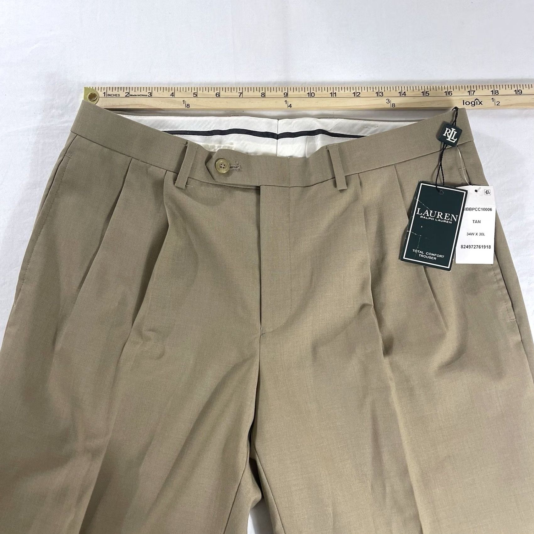 Ralph Lauren NWT Ralph Lauren Mens Dress Pants TOTAL COMFORT 100% WOOL Khaki Tan Cuffed Pants 34x30 Beige Wool Regular Mens Size US 34 / EU 50 - 5 Thumbnail