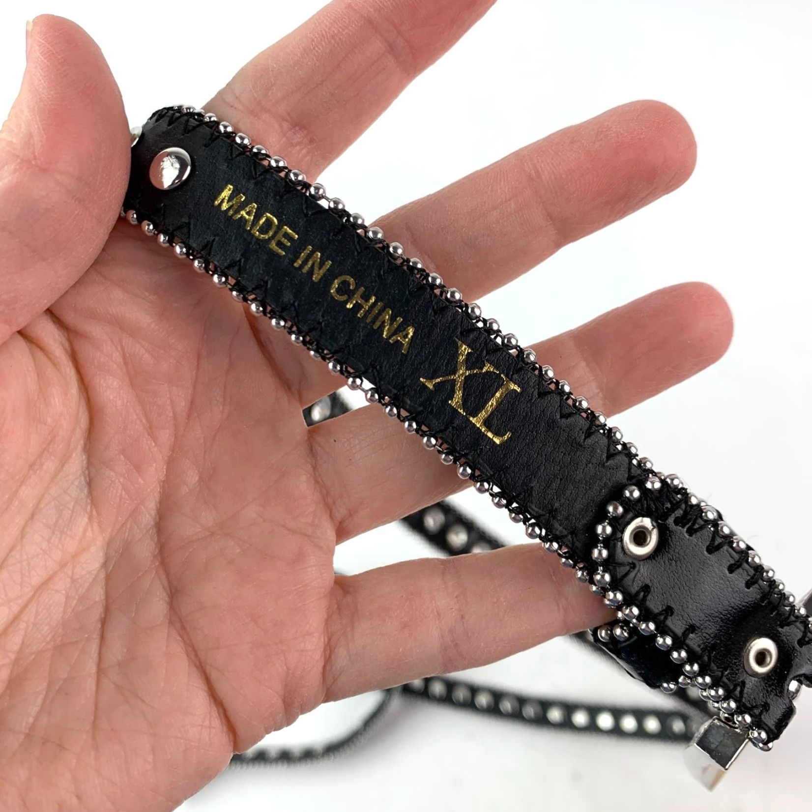 Vintage VINTAGE Women's Black XL Goth Moto Leather Belt with Rhinestone Studded Buckle 46" Belt Mens Womens XL Black Rhinestone Buckle Leather Belt Size ONE SIZE - 6 Thumbnail
