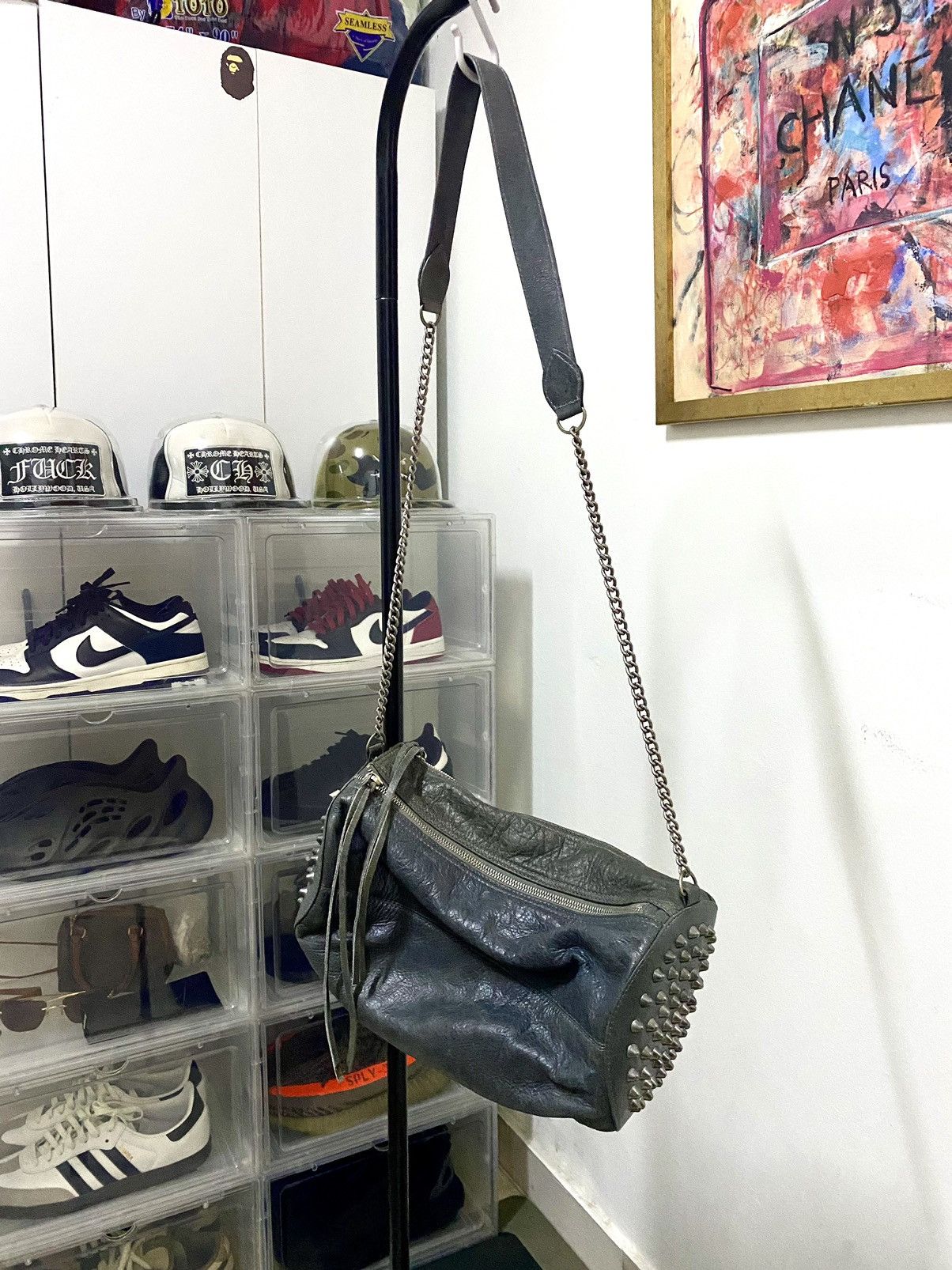 Japanese Brand Cassandra Fully Leather Punk Studded Chain Sling bag Size ONE SIZE - 1 Thumbnail