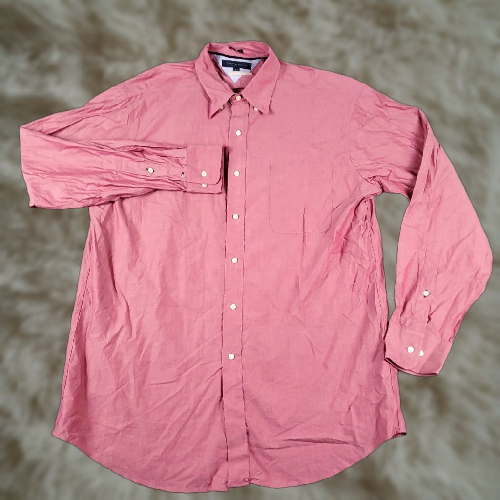 Tommy Hilfiger Tommy Hilfiger Dress Shirt Mens 16.5 Red Solid Cotton Long Sleeve Button-Down Size 42R - 1 Thumbnail