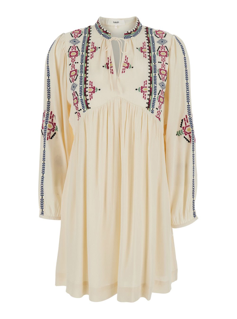ba&sh 'Telma' White Dress with Knot Closure and Embroidered Details in Viscose Woman Size XS / US 0-2 / IT 36-38 - 1 Thumbnail