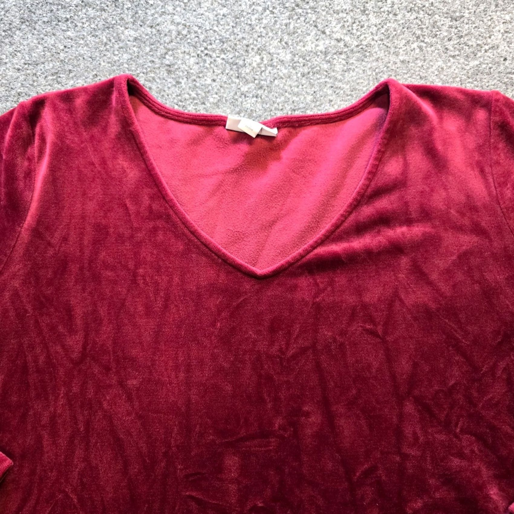 J. Jill J. Jill Top Womens XL Petite Red Velour Long Sleeve Stretch Casual Career Shirt Size XL / US 12-14 / IT 48-50 - 2 Thumbnail