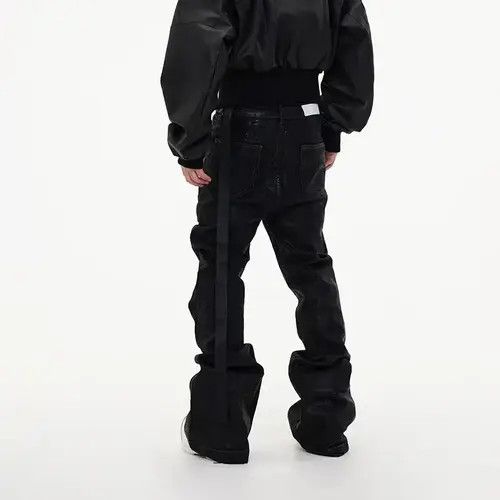 Japanese Brand × Vintage Street Vintage Rock Brushed Wax Coated Micro Flare Y2K Jeans Size US 34 / EU 50 - 2 Thumbnail